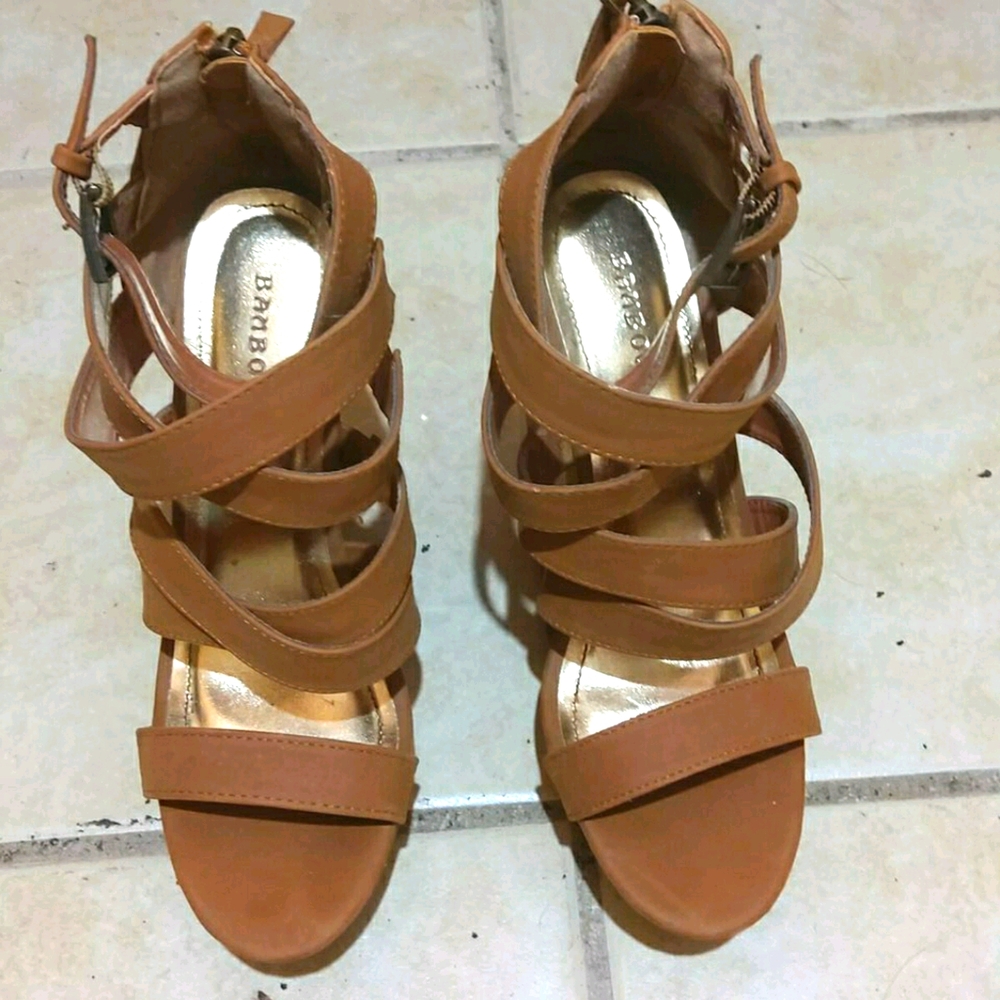 Women's Brown Faux Suede High Heel Wedge Shoes